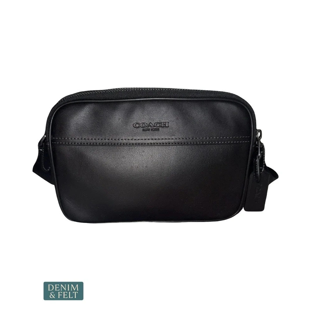 Coach Graham Smooth Calf Leather Crossbody Bag Black Double Zip Camera CX140 NEW